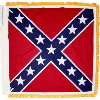 Confederate Battle Flag Infantry 52 x 52 inch cotton embroidered with pole sleeve / ties and gold fringe