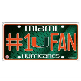 #1 fan miami hurricanes tage green with orange lettering and U in half orange half green signature emblem for University of Miami Hurricanes