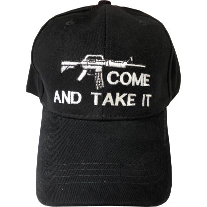 m4 gun rifle come and take it ballcap hat cap for sale in black bold bigger lettering in white embroidered