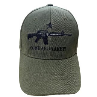 m4 come and take it cap with rifle and star embroidered on dark green cap