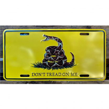 live snake don't tread on me tag license plate for sale in yellow with live rattlesnake overlayed very cool looking