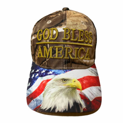 god bless america cap in forest camo usa patriotic ballcap