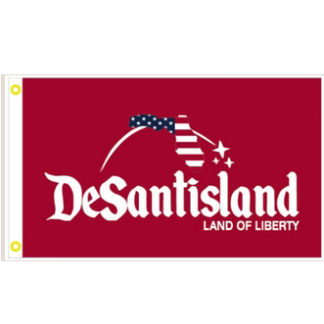 ron desantis flag land of liberty desantisland in red with florida map onit.