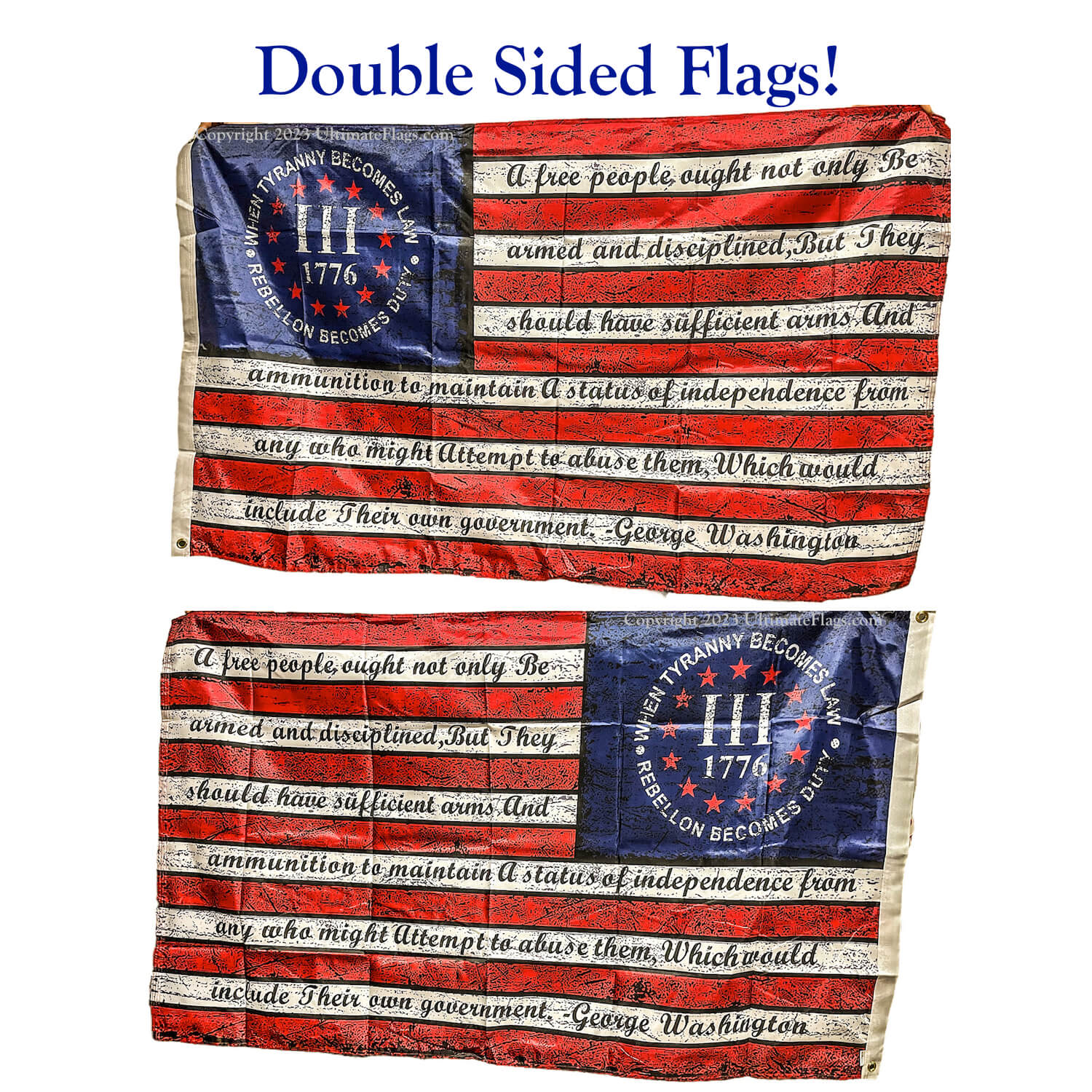 buy 1776 3% flag with thomas jefferson and george washington 2nd amendment quotes