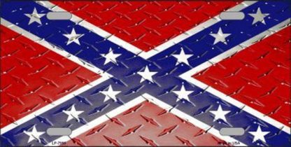 Rebel / Confederate Flag (Diamond Plate) Metal - License Plate / Auto Tag