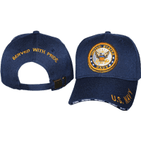 us navy retired cap served with pride embroidered on back in gold stitching