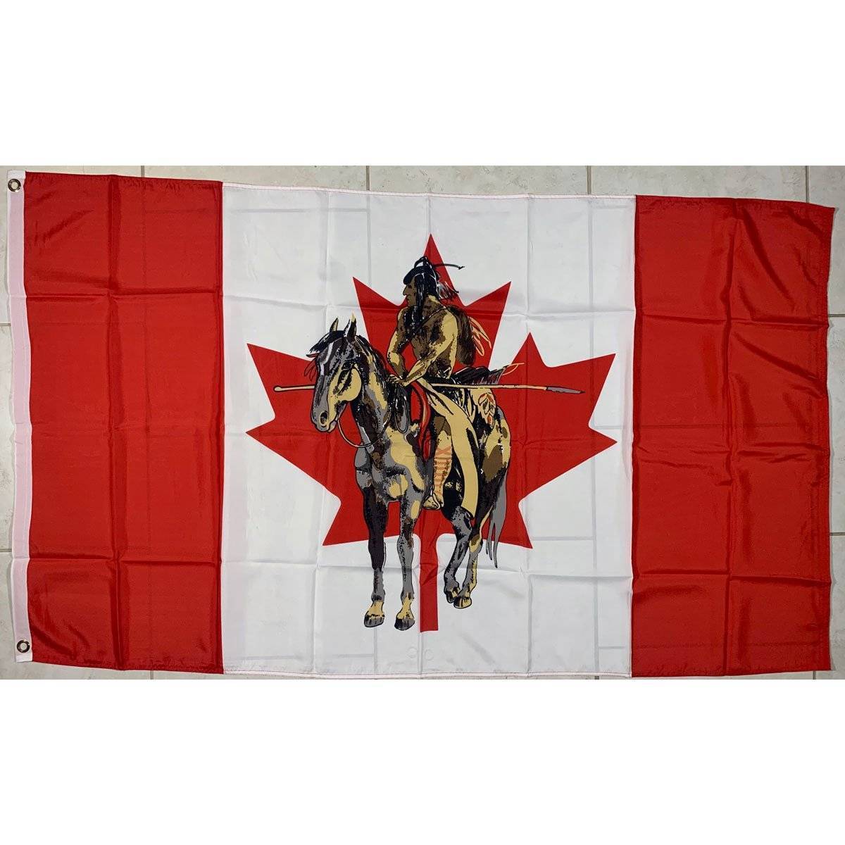 Canadian Flag with Indian on Horse 3 X 5 ft. Standard