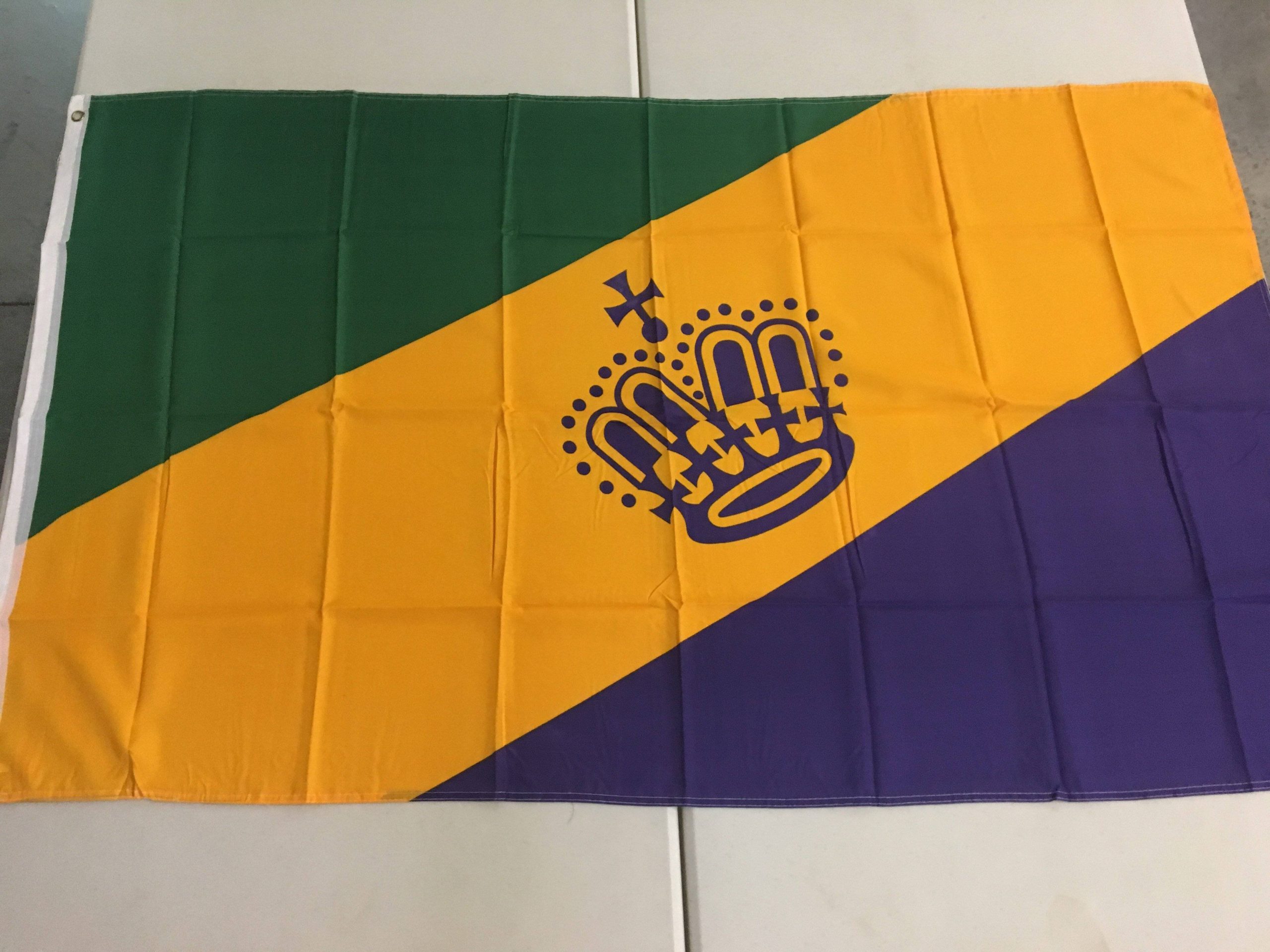 Mardi Gras Flag Diagonal with Crown Cross 3 X 5 ft. Standard