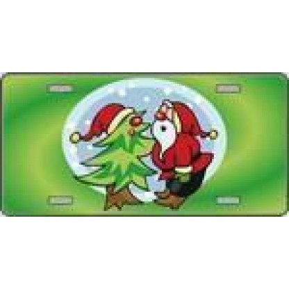 Santa with Christmas Tree in Snow Globe Full Color License Plate